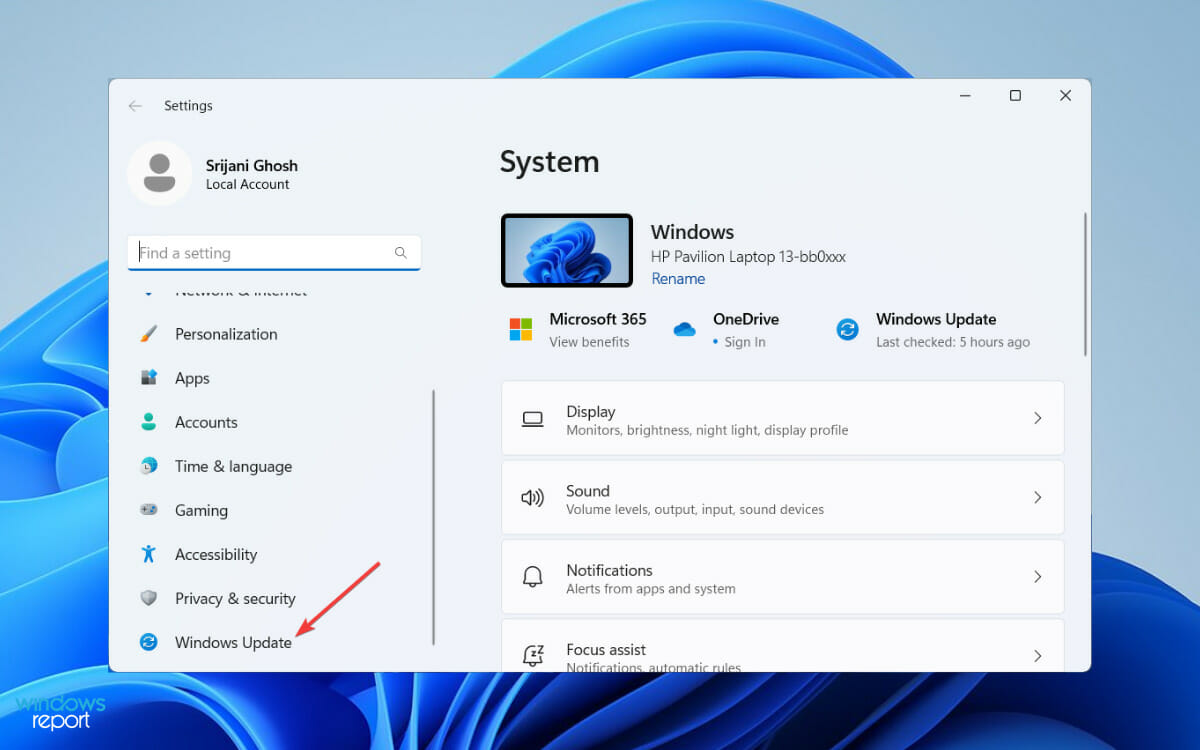 Пункт Windows Update в Параметрах