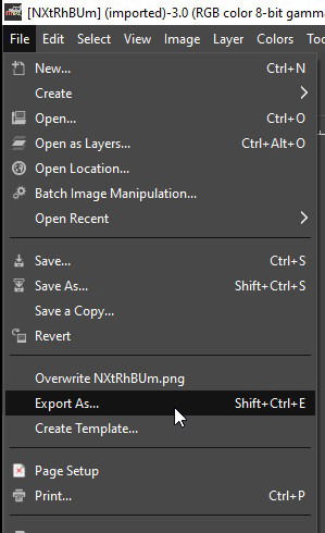 Диалог 'Файл → Экспортировать как' в GIMP