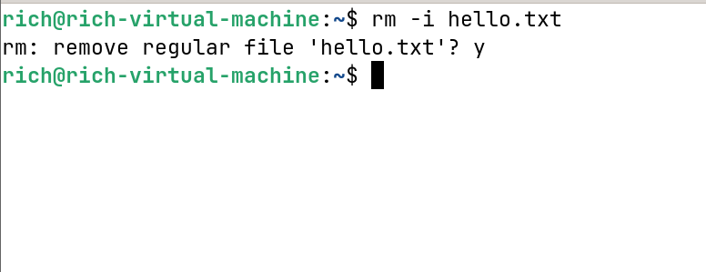 Пример использования rm в интерактивном режиме с подтверждением.