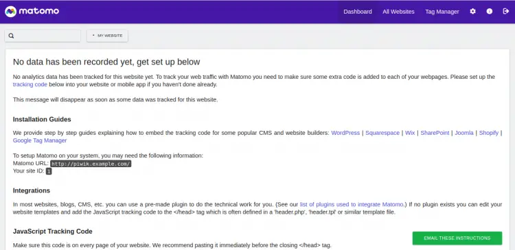 Панель управления Matomo