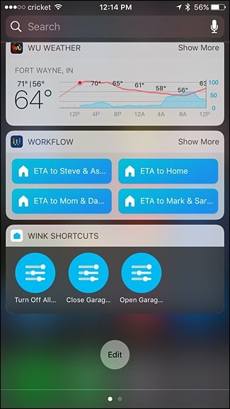 Виджет Wink в Центре уведомлений iPhone