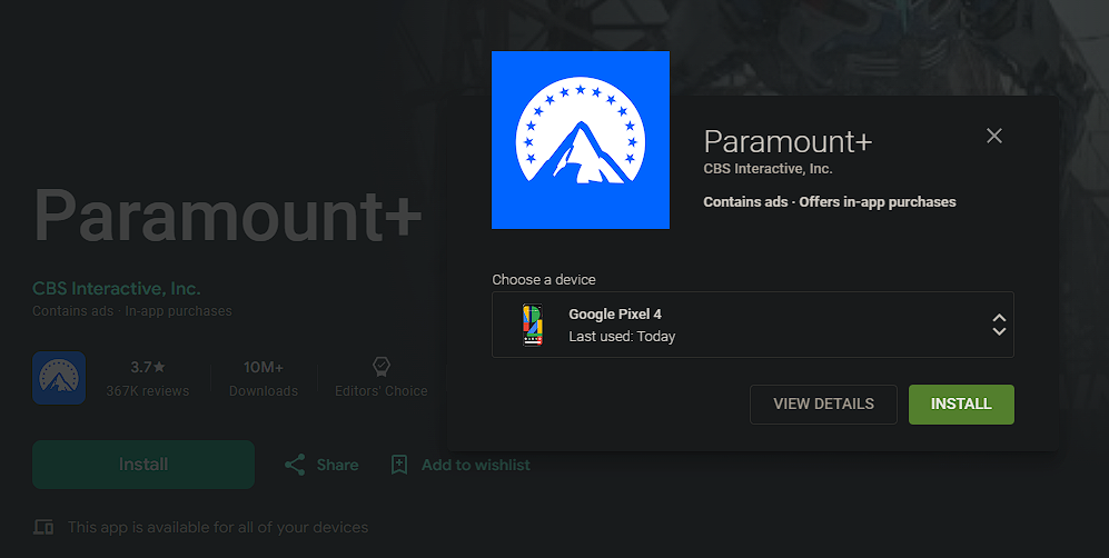Установка приложения через веб Play Store