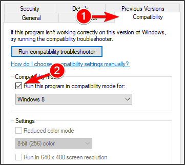 Выбор режима совместимости