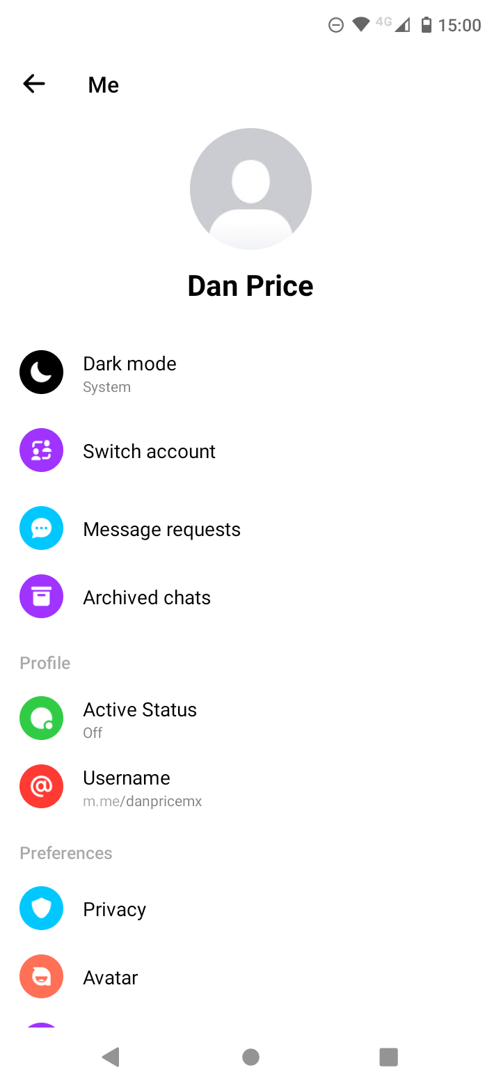 Экран настроек Messenger на Android с переключателем статуса активности