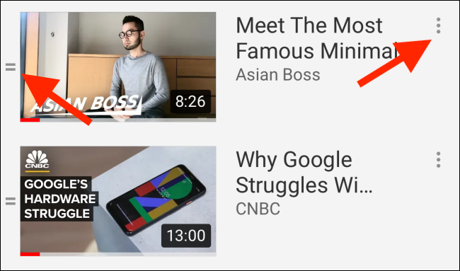 Перетаскивайте видео или используйте меню для удаления на мобильном устройстве