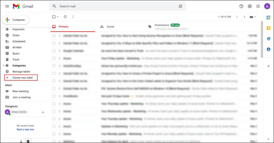 Create new label option