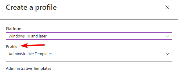 Выбор Administrative Templates при создании профиля