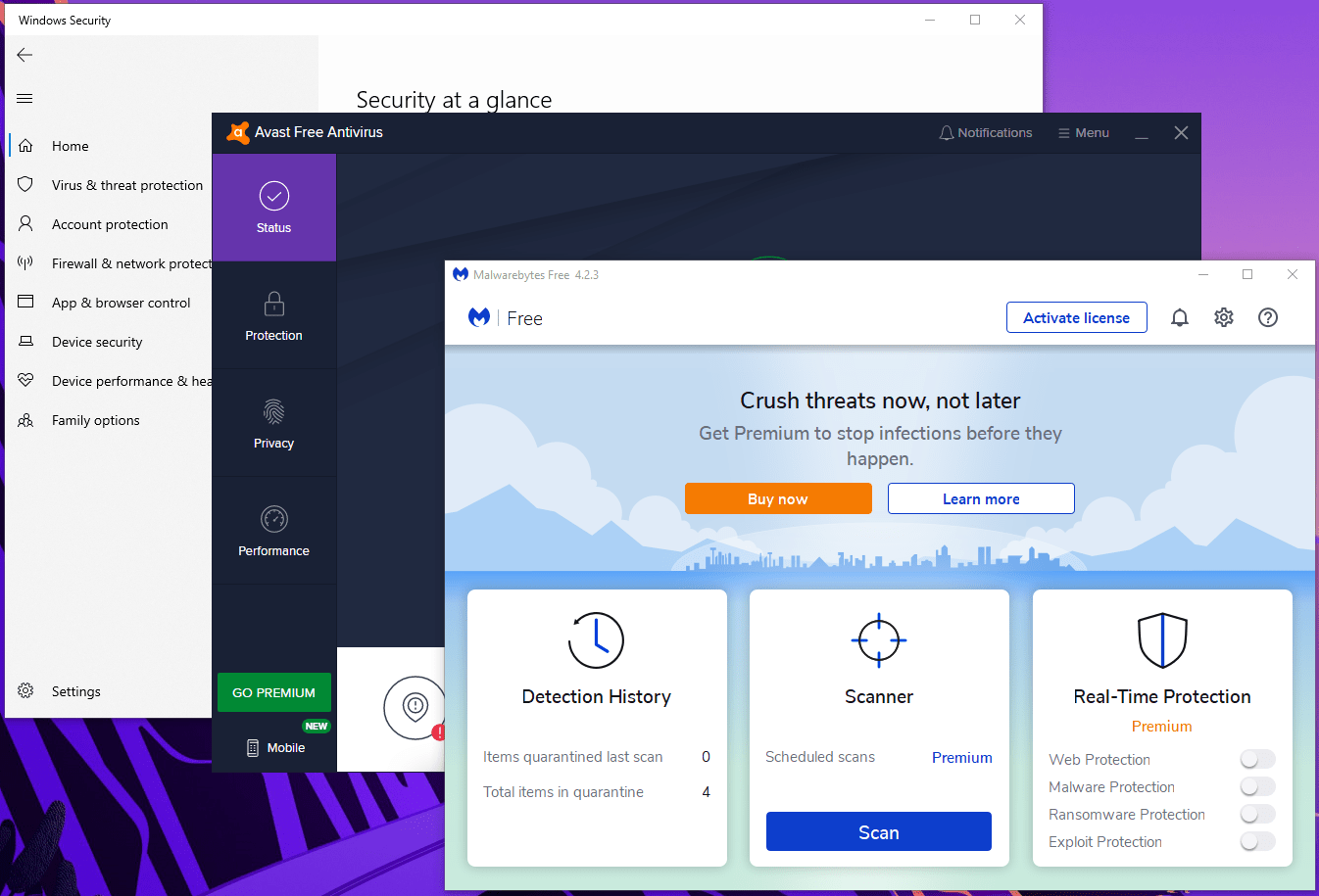 Iconos de antivirus y Windows Defender en la barra de tareas