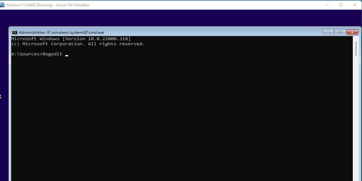 Regedit через командную строку в виртуальной машине Windows 11