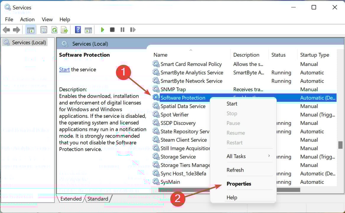 Сервис Software Protection в списке служб Windows