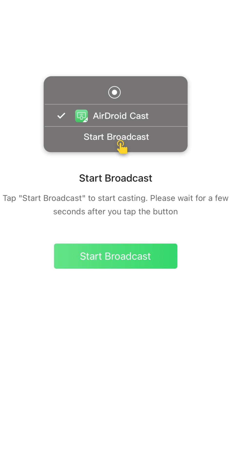 Кнопка Start Broadcast в AirDroid Cast