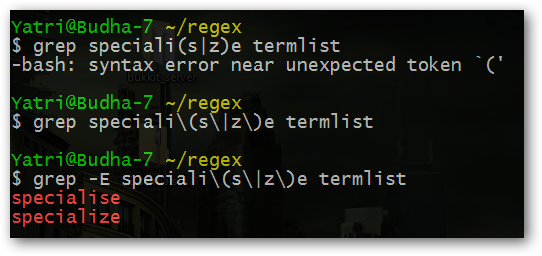 Иллюстрация: экранирование скобок и пайпа в grep, пример с -E