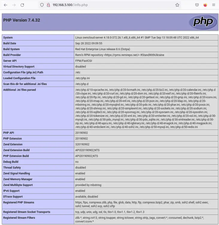 PHPINFO — вывод в браузере