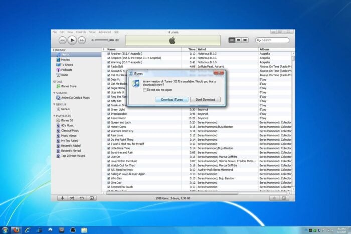 Перенос музыки с iPod в iTunes на Windows 7