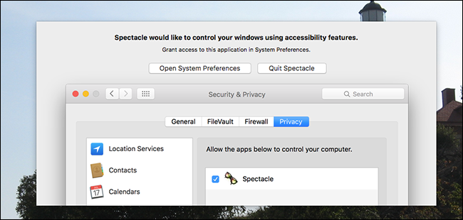 Запрос доступа к функциям доступности для Spectacle
