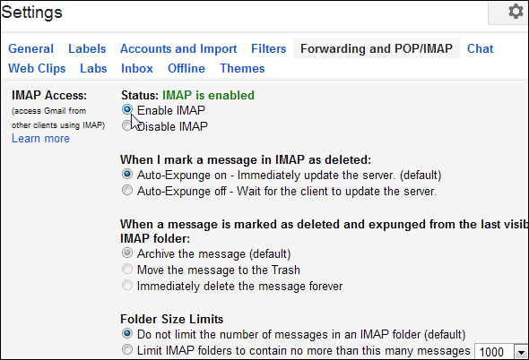 Конфигурация параметров Thunderbird для полной синхронизации почты