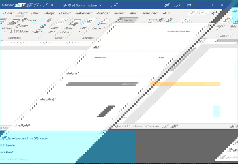 Header presets in Word