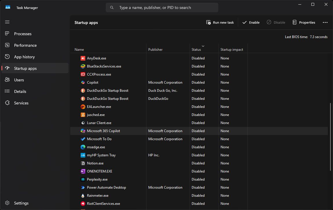 Раздел автозагрузки в Диспетчере задач