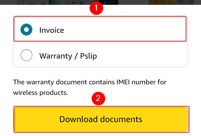 Выберите Invoice и нажмите Download Documents, чтобы сохранить PDF.
