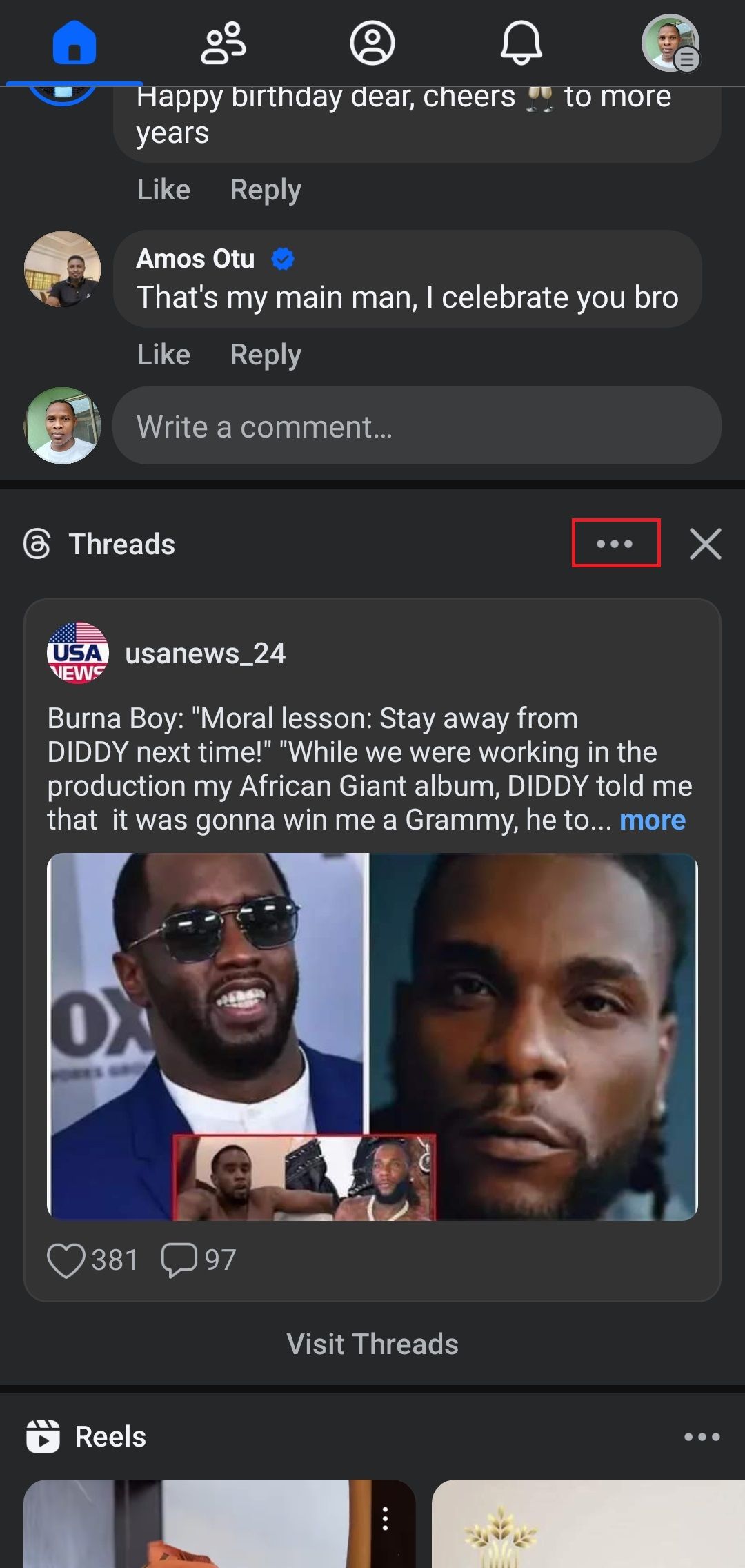 посты Threads в ленте Facebook