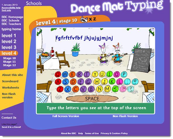 игровой урок печати Dance Mat Typing от BBC