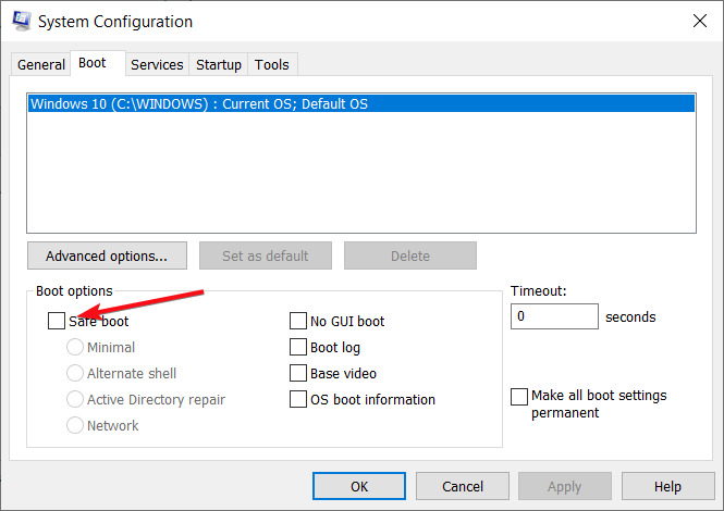 Вкладка Загрузка — отключение безопасного режима