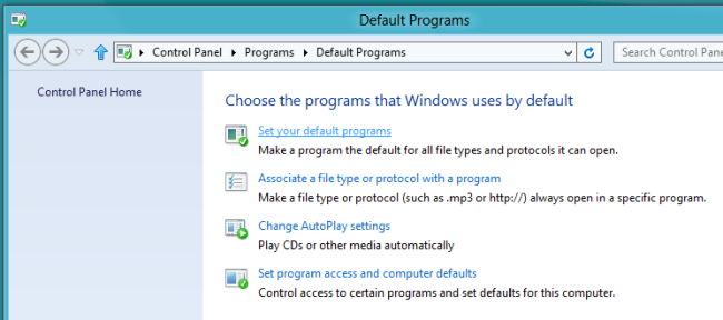 Окно программ по умолчанию в Windows