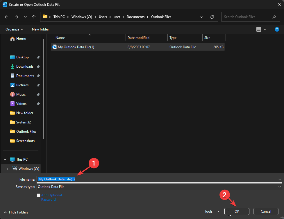 OUTLOOK_select the file custom view OUtlook