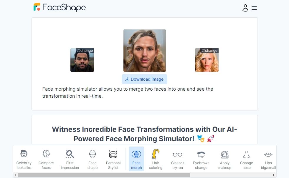 Два лица, объединённые на FaceShape
