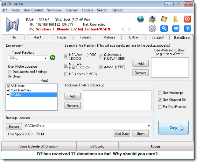 Вкладка DataGrab