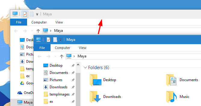 Пример цветных неактивных заголовков окон