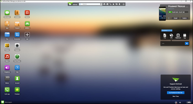 Интерфейс AirDroid в браузере — удалённое управление и доступ к файлам