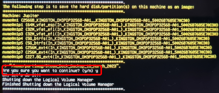 Нажмите Y чтобы начать процесс клонирования