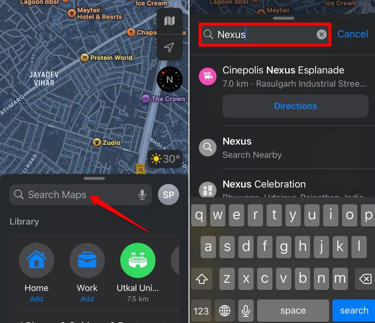 Поиск места в Apple Maps для загрузки офлайн‑карты