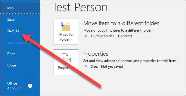 Команда Сохранить как для контакта