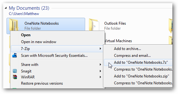Изображение: использование 7-Zip для сжатия файла
