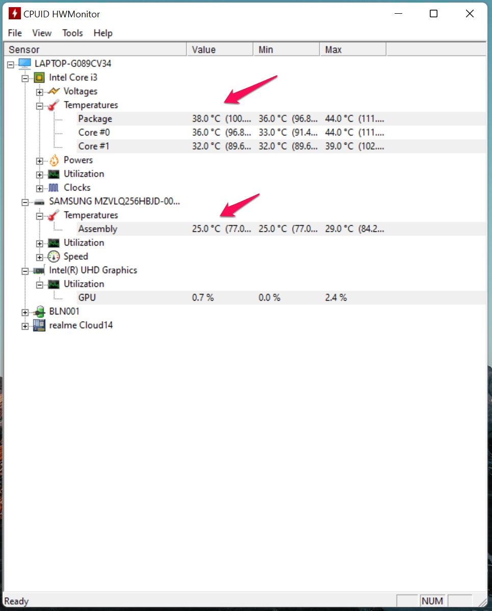 Intel Laptop Temps