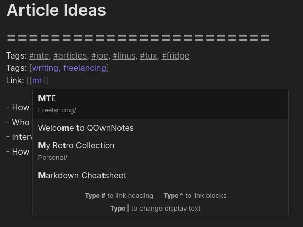 Внутренние ссылки между заметками в Obsidian