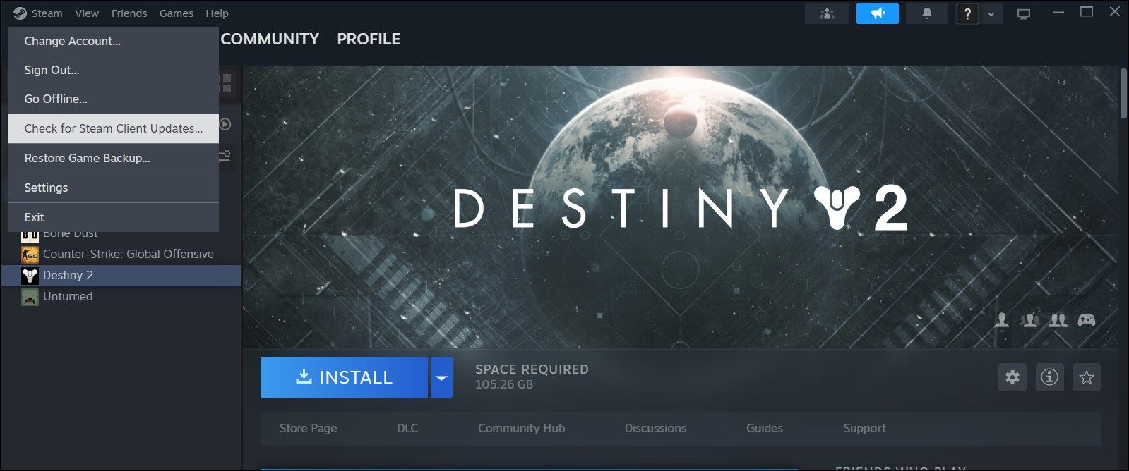 UPDATE  STEAM client