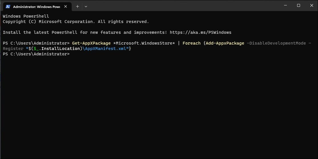 PowerShell: повторная регистрация приложений Microsoft Store для всех пользователей