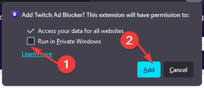 Настройка: разрешить расширению работать в приватных окнах Firefox
