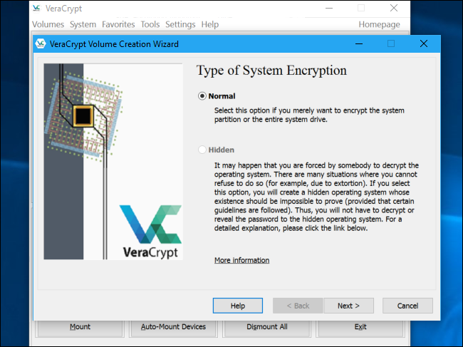 Интерфейс VeraCrypt при шифровании тома