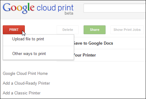 Интерфейс 'Загрузить файл для печати' на сайте Cloud Print
