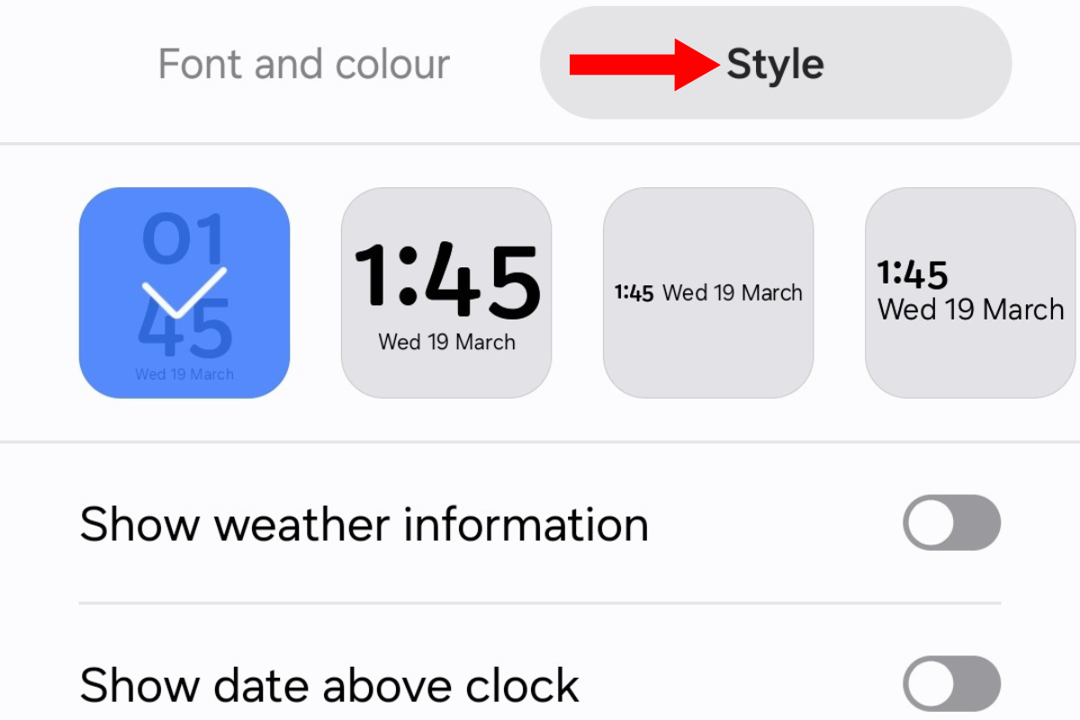 Скриншот списка стилей часов в One UI 7.0 на Galaxy S25+.