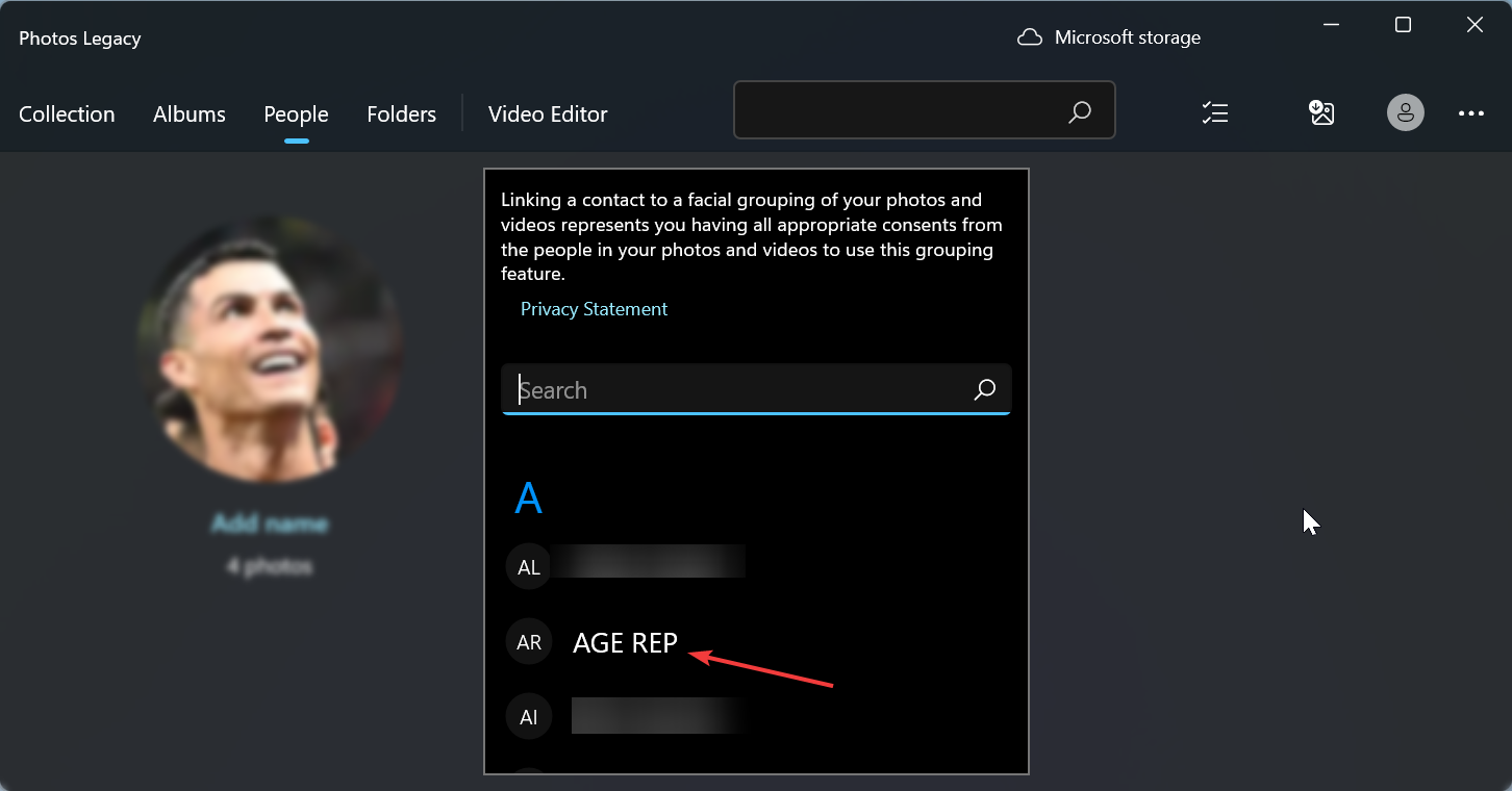 Выбор контакта для связи с группой лиц