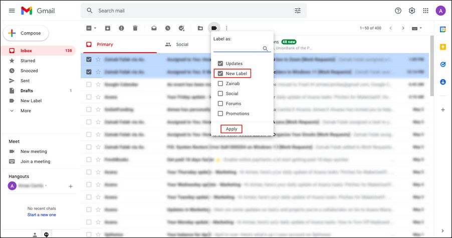Apply new label option