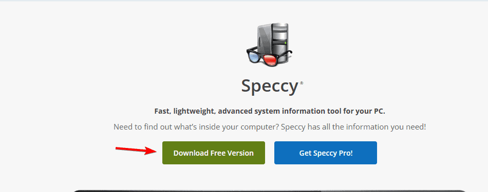 Страница загрузки Speccy на официальном сайте Piriform с кнопкой бесплатного скачивания