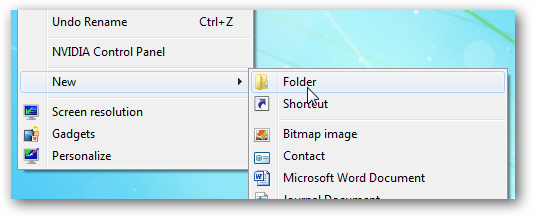 Контекстное меню с пунктом «Новый» и множеством типов файлов