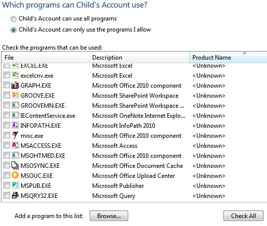 Окно выбора программ для блокировки