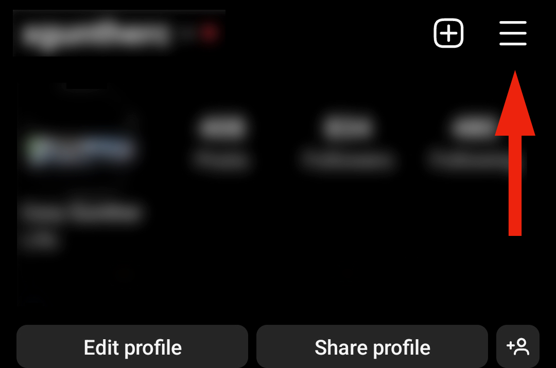 Кнопка меню настроек Instagram в правом верхнем углу
